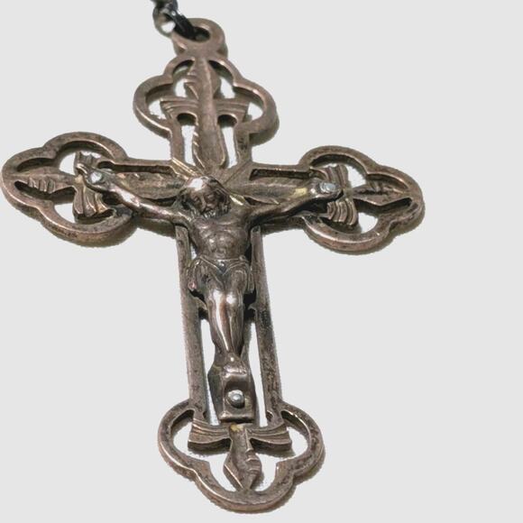 Vintage Catholic Rosary Beads Filigree Sterling Silver Austrian Crystal Patina - Picture 7 of 13